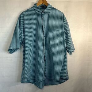 Fubu Mens Blue Green Plaid Short Sleeve Button Down Shirt size XL LOOK